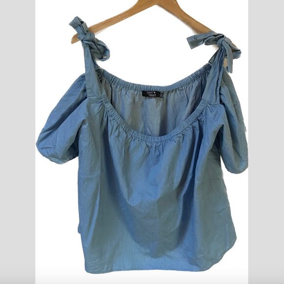 Paper Heart Denim Like Off The Shoulder Top - Picture 1 of 2